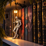 Chevalier lecteur Argent avec Lanterne dans une bibliothèque